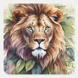 Lion Botanische Waterverf Kunst Vierkante Sticker