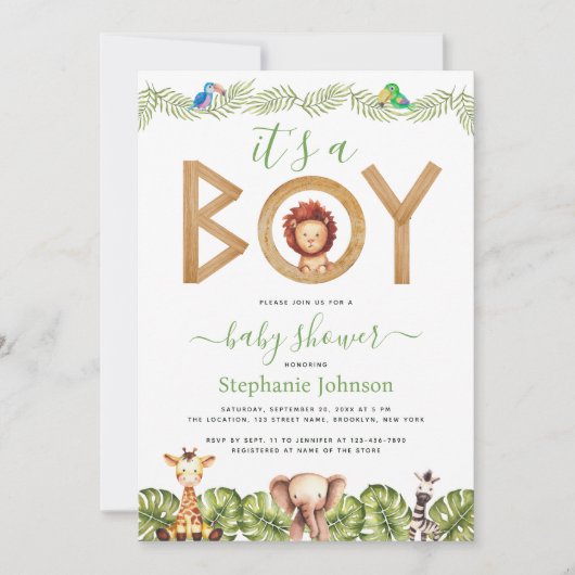 Lion Boy Baby shower Safari Animals Oerwoud Blader Kaart (Voorkant)