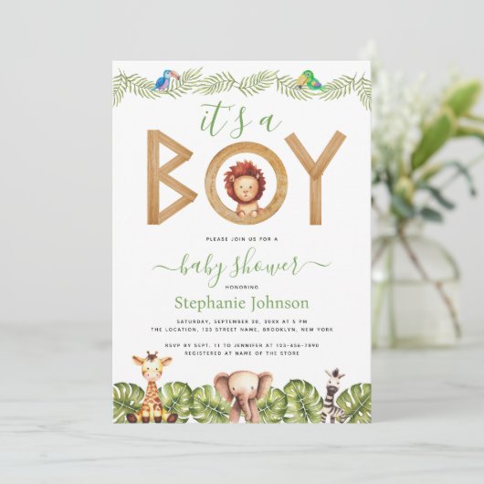 Lion Boy Baby shower Safari Animals Oerwoud Blader Kaart (Staand voorkant)
