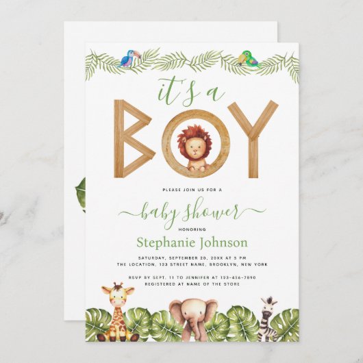 Lion Boy Baby shower Safari Animals Oerwoud Blader Kaart (Voorkant / Achterkant)