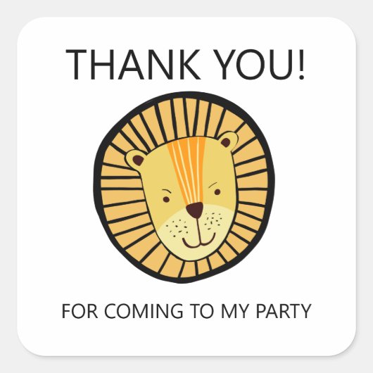 Lion Boys Birthday Party Vierkante Sticker (Voorkant)