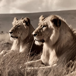 Lion Brothers rusten in de zon - zwart en wit Legpuzzel