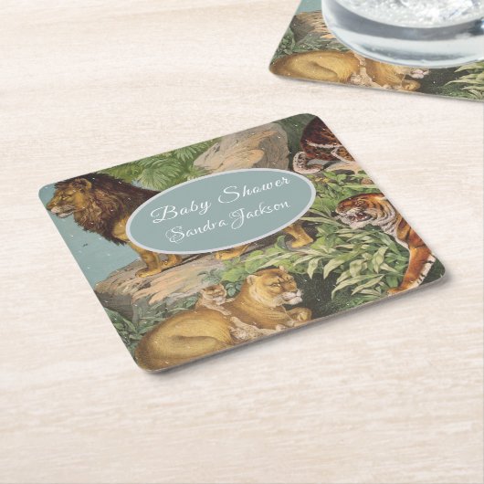 Lion cat oerwoud Genderneutraal Baby shower per po Kartonnen Onderzetters (Schuin)