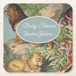 Lion cat oerwoud Genderneutraal Baby shower per po Kartonnen Onderzetters
