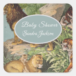 Lion cat oerwoud Genderneutraal Baby shower per po Vierkante Sticker