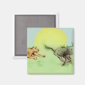 Lion Chasing Buffalo in Wilde Square Magnet (Voorkant / Achterkant)