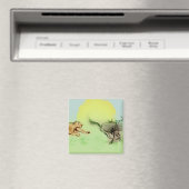 Lion Chasing Buffalo in Wilde Square Magnet (Insitu (Vaatwasser))