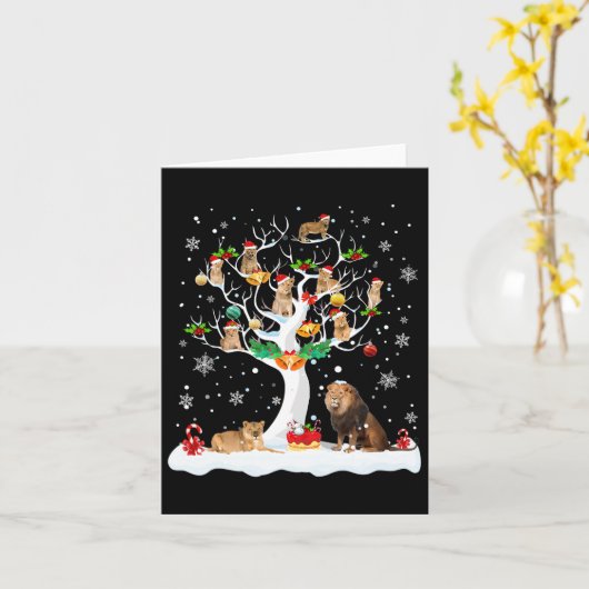 Lion Christmas kerstboom Hondenliefhebber Mannen V Kaart (Gele Bloem)