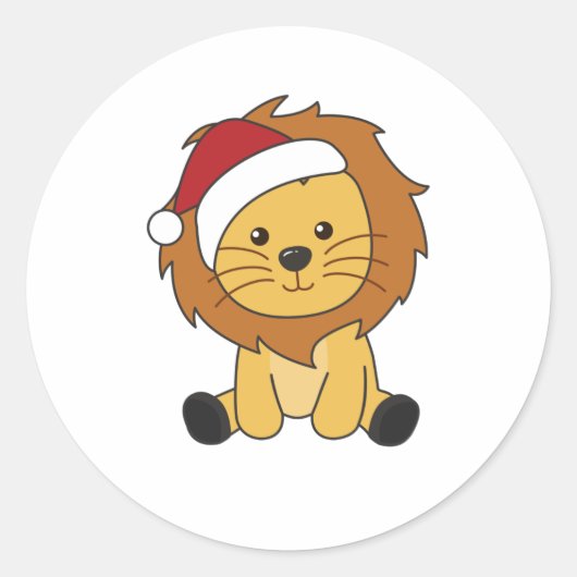 Lion Christmas Snow Winter Animals Lions Ronde Sticker (Voorkant)