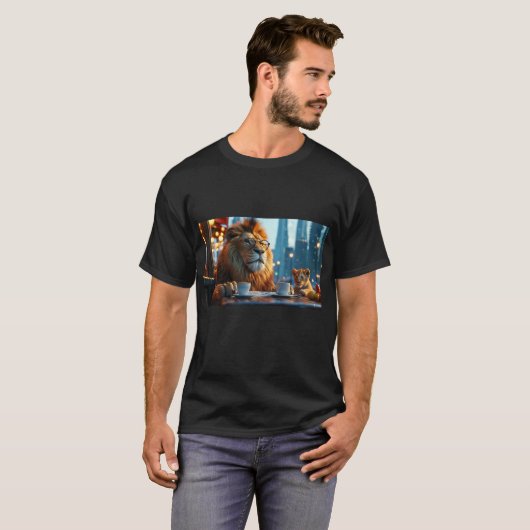 "Lion Coffee Break met Cub T-shirt" T-shirt (Voorkant volledig)