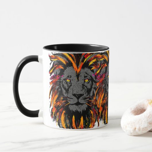 Lion Coffee-Mok | Illustratie van Oranje leeuwenko Mok (Met donut)
