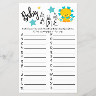 LION COLORFUL ABC BABY SHOWER GAME KAART