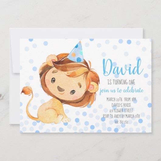 Lion Confetti First Birthday Safari Oerwoud Boy Kaart (Voorkant)