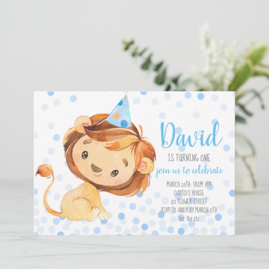 Lion Confetti First Birthday Safari Oerwoud Boy Kaart (Staand voorkant)