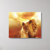 Lion Couple bij zonsondergang Canvas Afdruk (Voorkant)