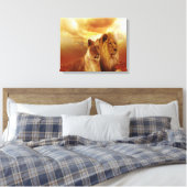 Lion Couple bij zonsondergang Canvas Afdruk (Insitu (Slaapkamer))
