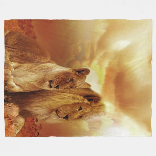 Lion Couple bij zonsondergang Fleece Deken (Voorkant (Horizontaal))