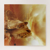 Lion Couple bij zonsondergang Legpuzzel (Horizontaal)