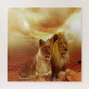 Lion Couple bij zonsondergang Legpuzzel