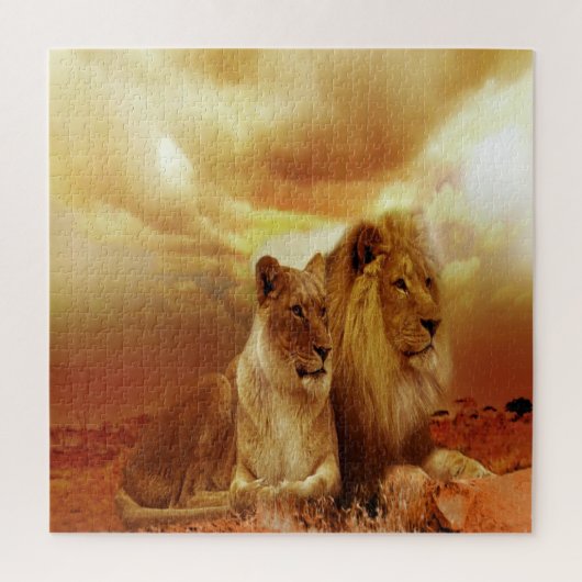 Lion Couple bij zonsondergang Legpuzzel (Verticaal)