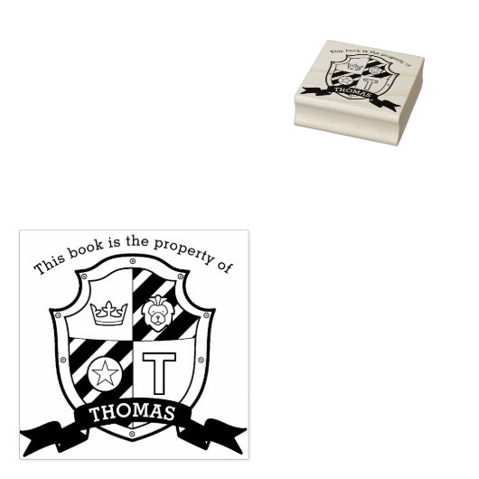 Lion crest letter T kinder bibliotheeknaam rubbere Rubberstempel (Gestempeld)