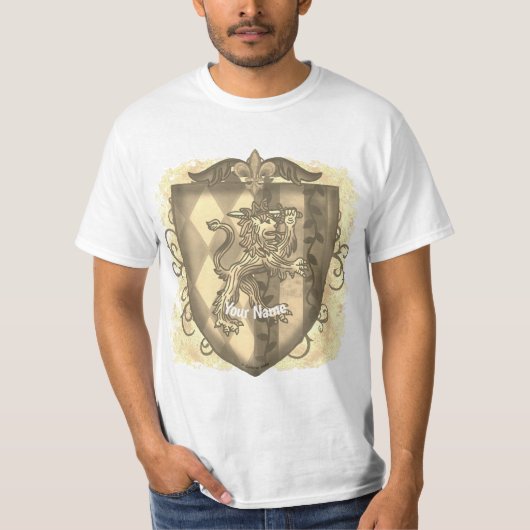 Lion Crest Stripes Shield achternaam T-shirt (Voorkant)