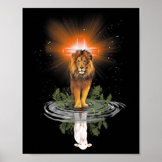 Lion Cross Jesus Reflection Water Mirror Sheep T-S Poster (Voorkant)