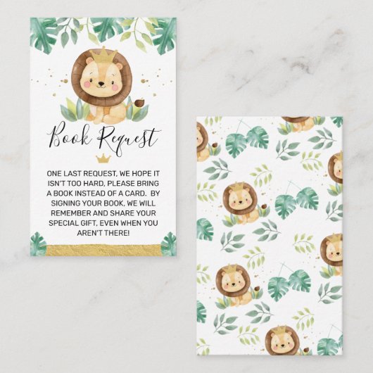 Lion Crown Baby shower Book Request Insert Visitekaartje (Voorkant / Achterkant)