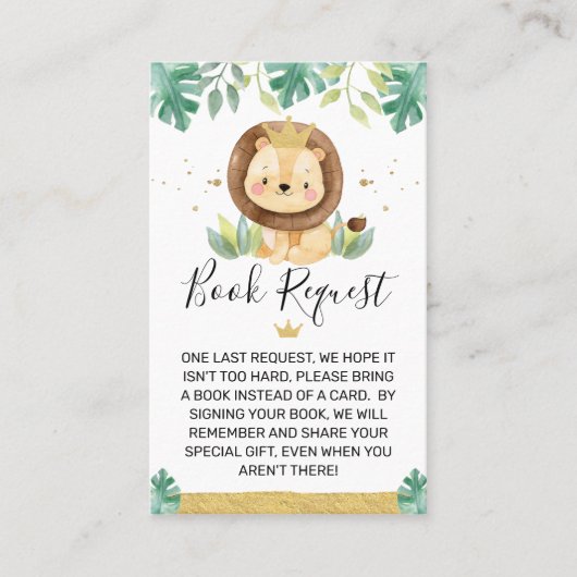 Lion Crown Baby shower Book Request Insert Visitekaartje (Voorkant)