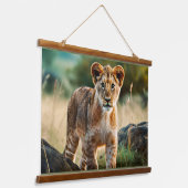 Lion Cub, AI gegenereerd; Hangend Wandkleed (Gebogen)