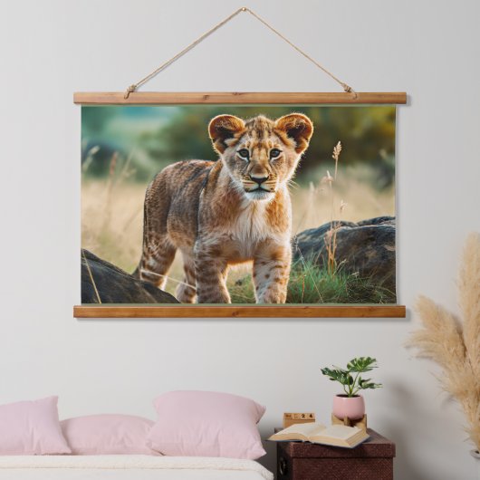 Lion Cub, AI gegenereerd; Hangend Wandkleed (Slaapkamer)