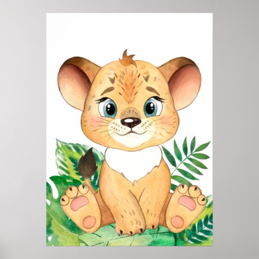 Lion Cub, Baby Animal, Oerwoud Safari Animals Poster (Voorkant)