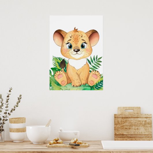 Lion Cub, Baby Animal, Oerwoud Safari Animals Poster (Keuken)