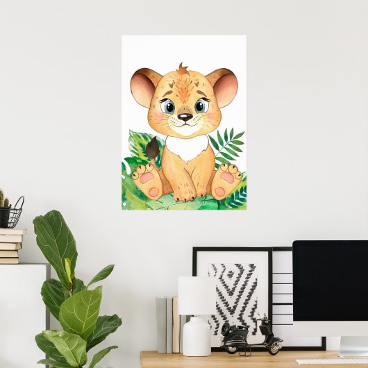Lion Cub, Baby Animal, Oerwoud Safari Animals Poster (Thuiskantoor)