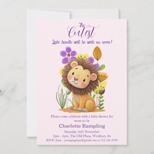 Lion Cub Baby Shower Invitation Kaart (Voorkant)