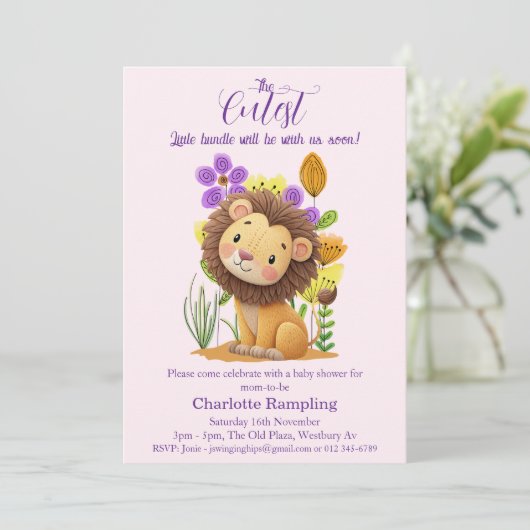 Lion Cub Baby Shower Invitation Kaart (Staand voorkant)