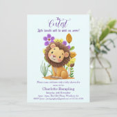 Lion Cub Baby shower op Azure Invitation Kaart (Staand voorkant)