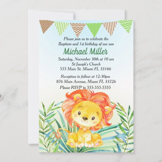 Lion Cub Baptism & 1st Birthday Uitnodiging (Voorkant)