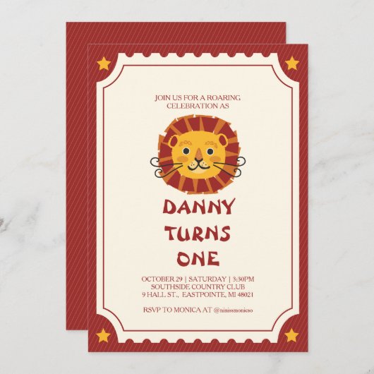 Lion Cub Birthday Bash: grillige feestuitnodiging Kaart (Voorkant / Achterkant)