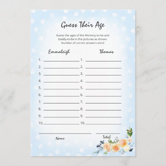 Lion cub bloemblauw raden hun leeftijd douchegame programmakaart (Voorkant)