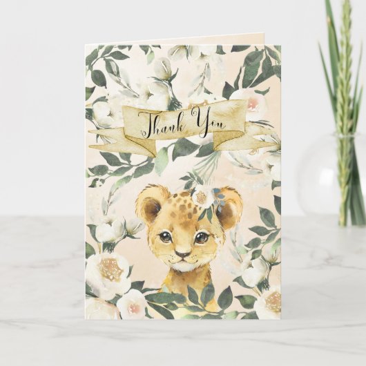 Lion Cub Bloemen baby shower Dank u kaart (Voorkant)