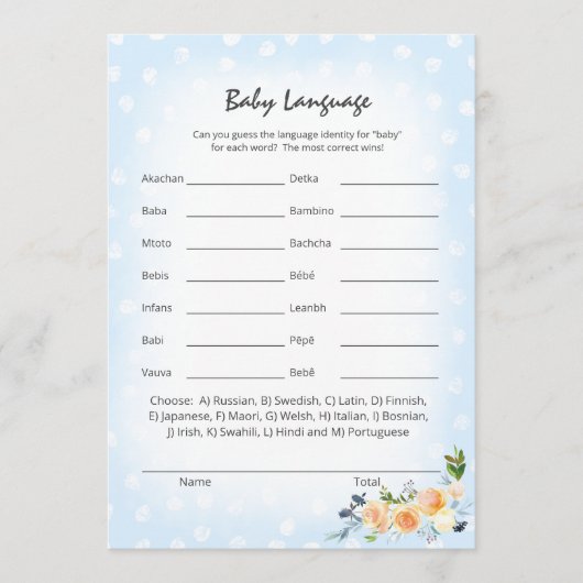 Lion Cub Bloemen Blauw Baby Taal Douche Spel Programmakaart (Voorkant)