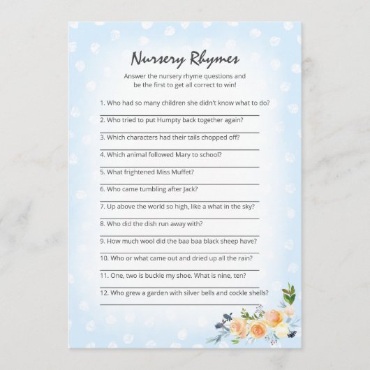 Lion Cub Bloemen Blauw Kwekerij Rhymes Douche Spel Programmakaart (Voorkant)