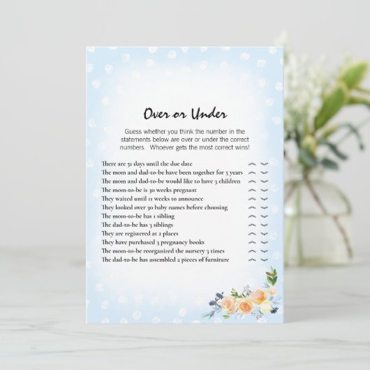 Lion Cub Bloemen Blauw Over Onder Baby shower Spel Programmakaart (Staand voorkant)
