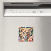 Lion Cub Bloemen Waterverf Kunst Magneet (Insitu (Vaatwasser))