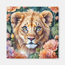 Lion Cub Bloemen Waterverf Kunst Magneet