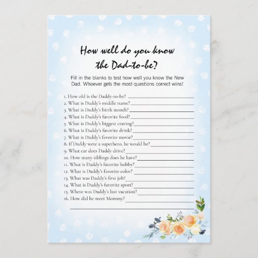 Lion cub bloemig blauw die weet papa beste spel programmakaart (Voorkant)