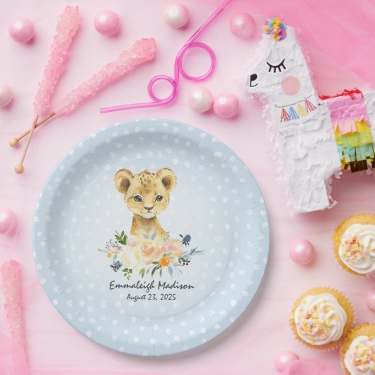 Lion Cub Blue Baby shower Party Papieren Bordje (Feest)