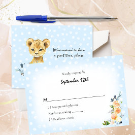 Lion Cub Blue Baby shower RSVP Informatiekaartje