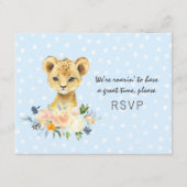 Lion Cub Blue Baby shower RSVP Informatiekaartje (Voorkant)